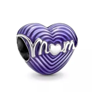 Purple Mum Heart Charm - 925 Sterling Silver