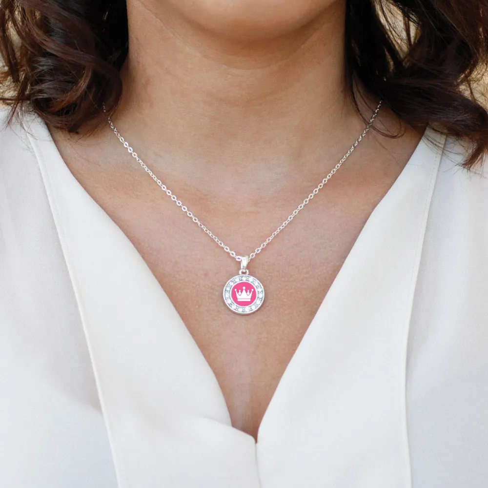 Silver Pink Princess Circle Charm Classic Necklace