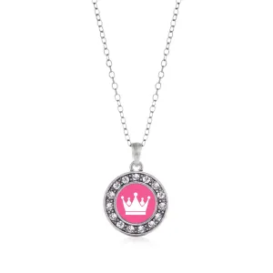 Silver Pink Princess Circle Charm Classic Necklace