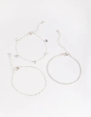 Silver Plated Brass  Cubic Zirconia Charm Bracelet