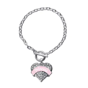 Silver Princess - Light Pink Pave Heart Charm Toggle Bracelet