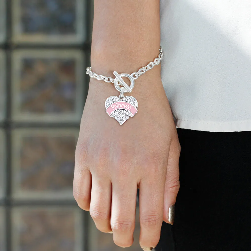 Silver Princess - Light Pink Pave Heart Charm Toggle Bracelet