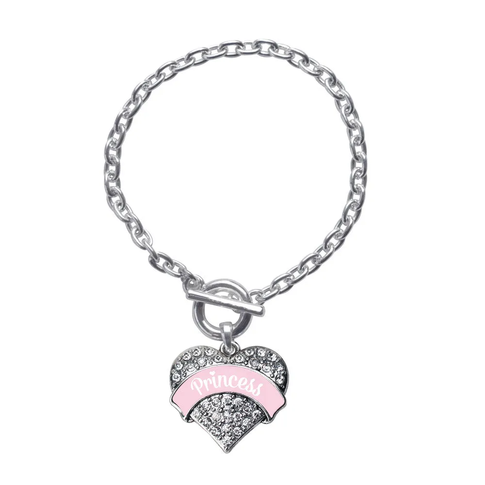 Silver Princess - Light Pink Pave Heart Charm Toggle Bracelet