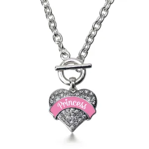 Silver Princess - Pink Pave Heart Charm Toggle Necklace