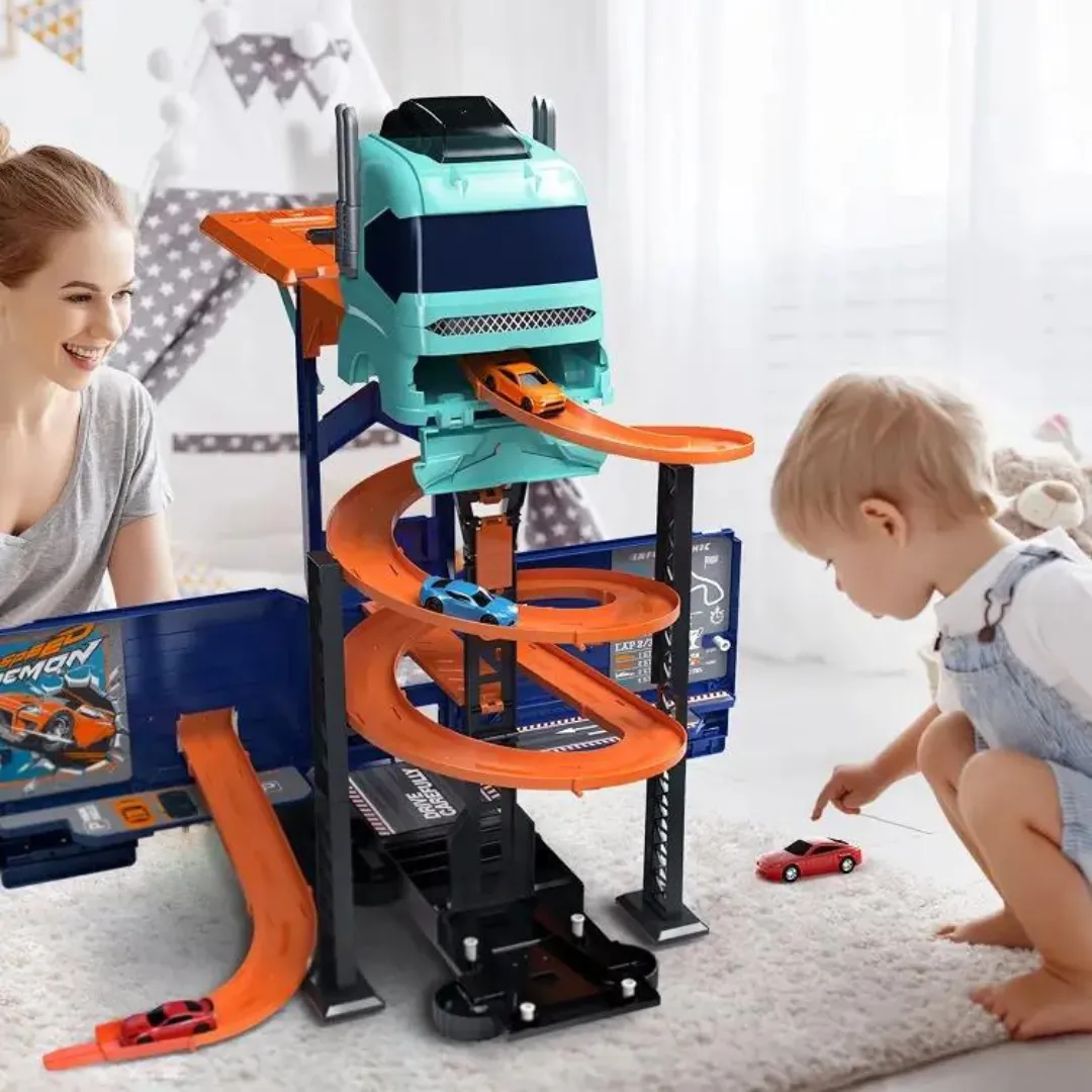 Super Transformer Construction Truck | 2in1 - Truck & Track Set, 6 Cars and Sign Boards included
