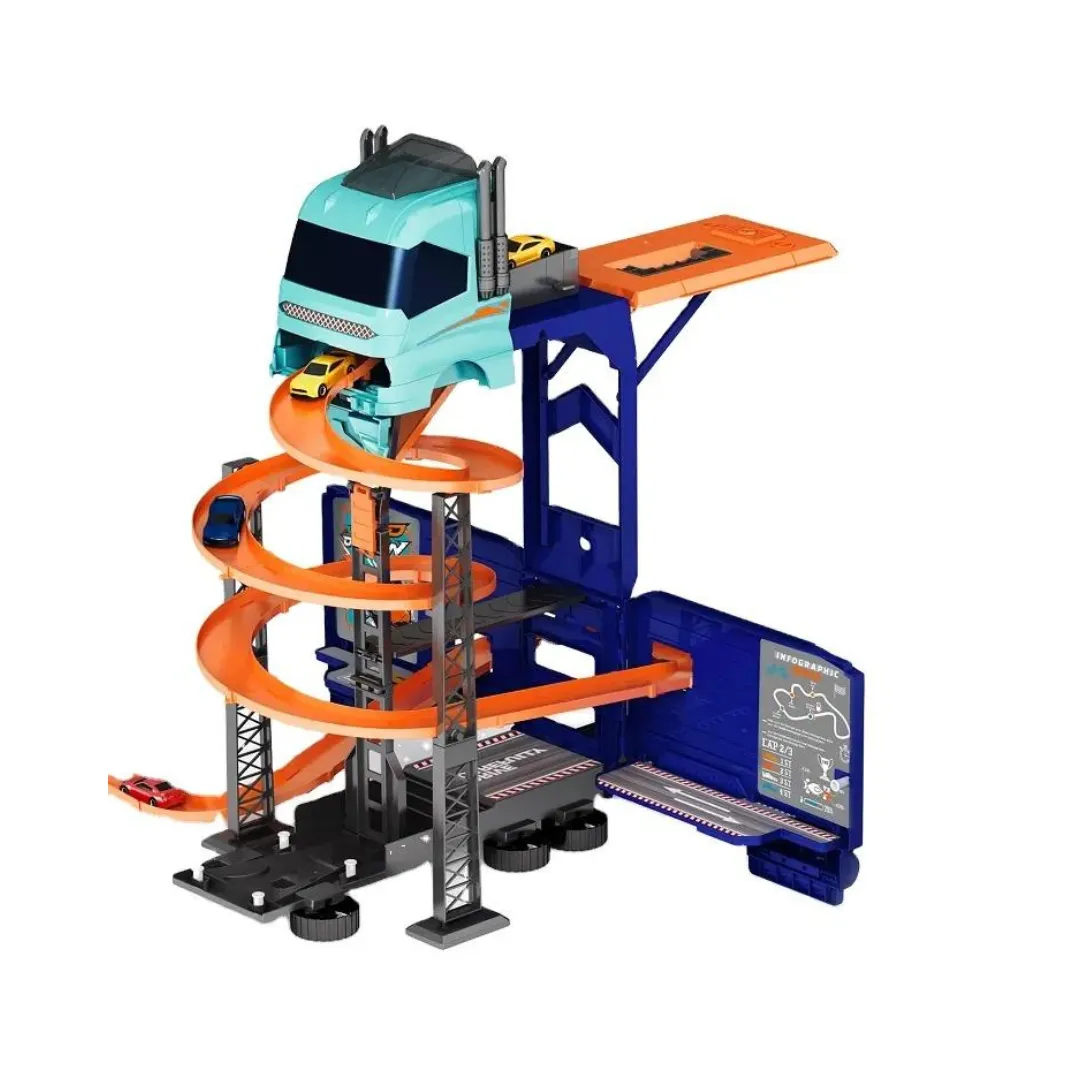Super Transformer Construction Truck | 2in1 - Truck & Track Set, 6 Cars and Sign Boards included