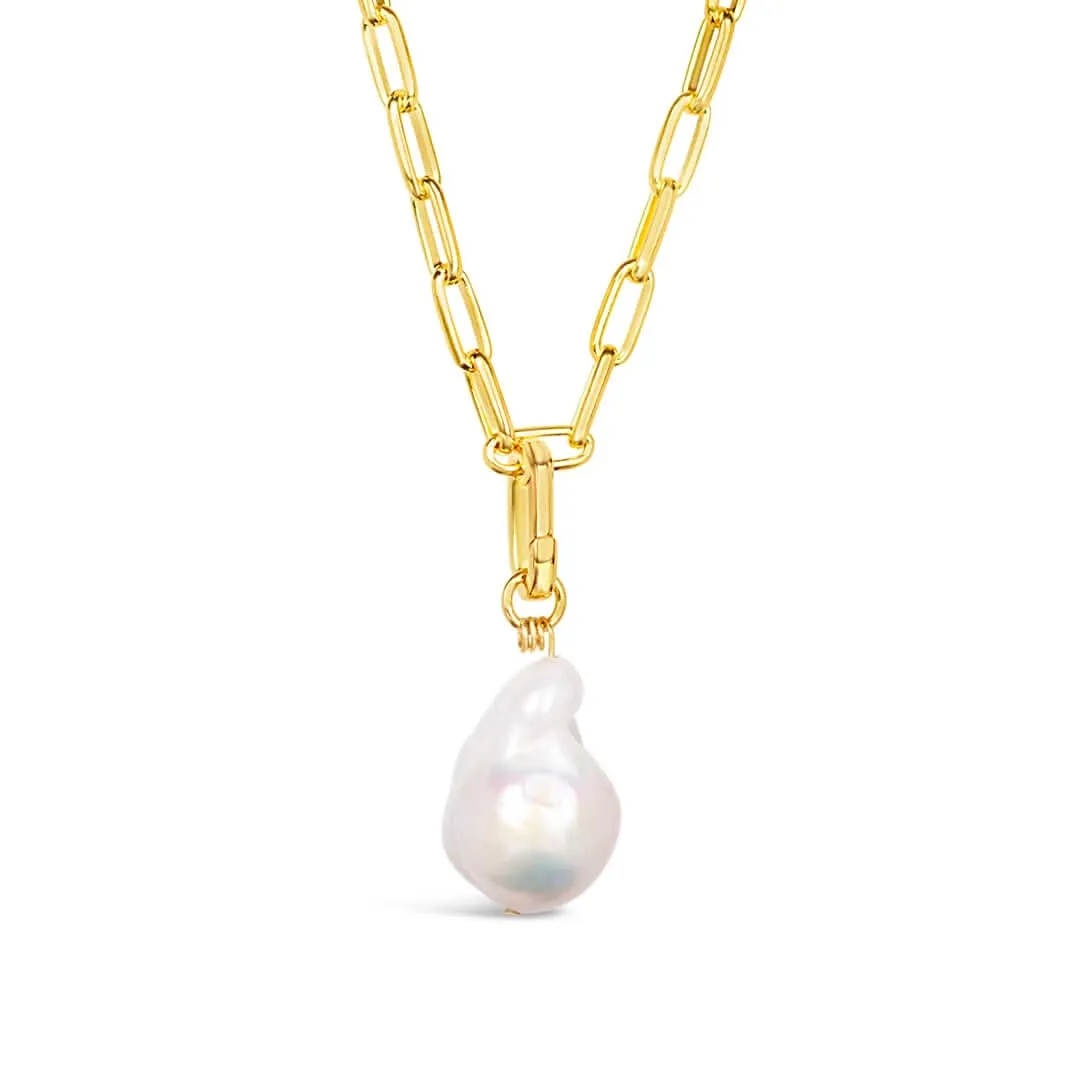 White Baroque Pearl Paperclip Necklace | Gold