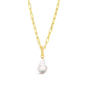 White Baroque Pearl Paperclip Necklace | Gold